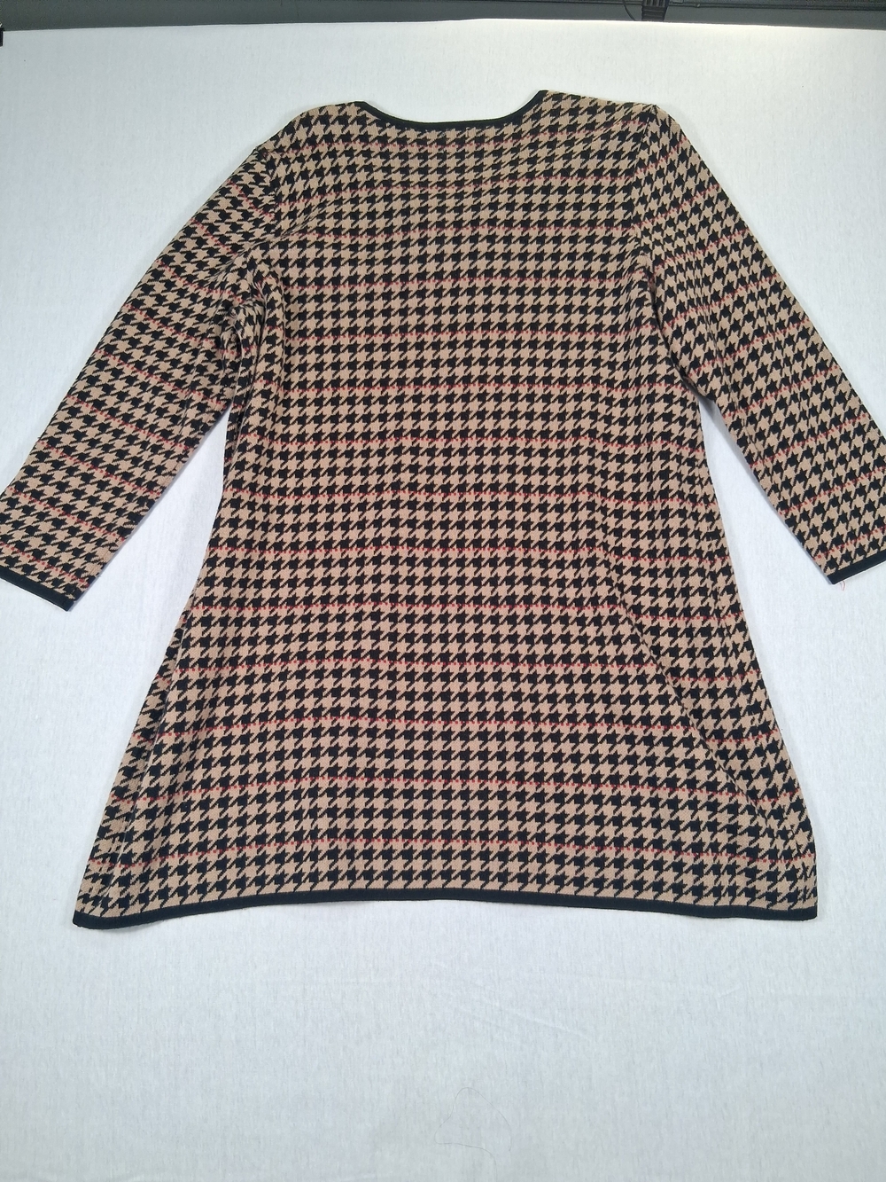 Anne Klein 1X Houndstooth Open Front Cardigan Sweater Red Black Tan Classic - Picture 11 of 11